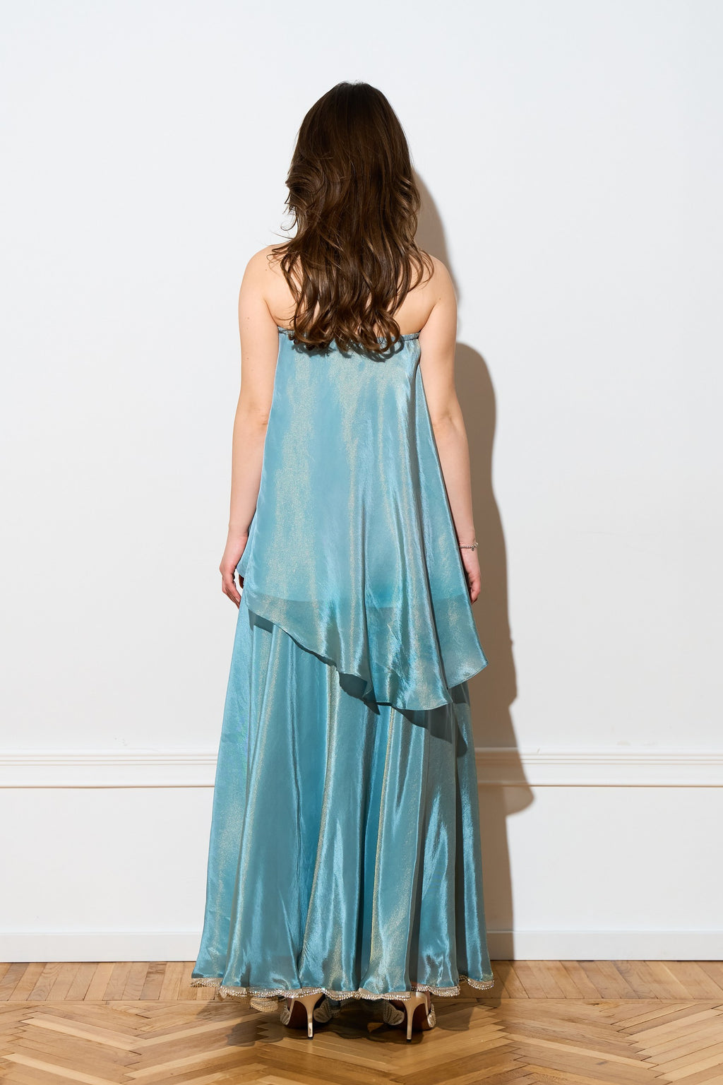 Iridescent Sky Blue organza Cloud  dress from the back