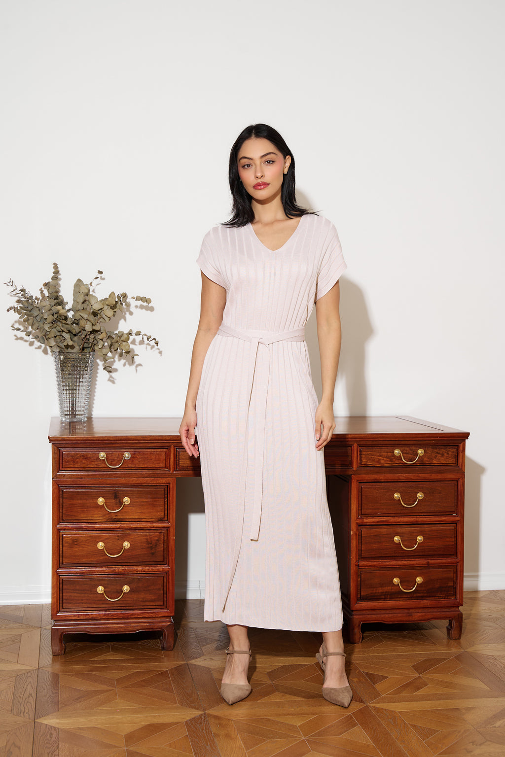 Ivory knit ribbed dress