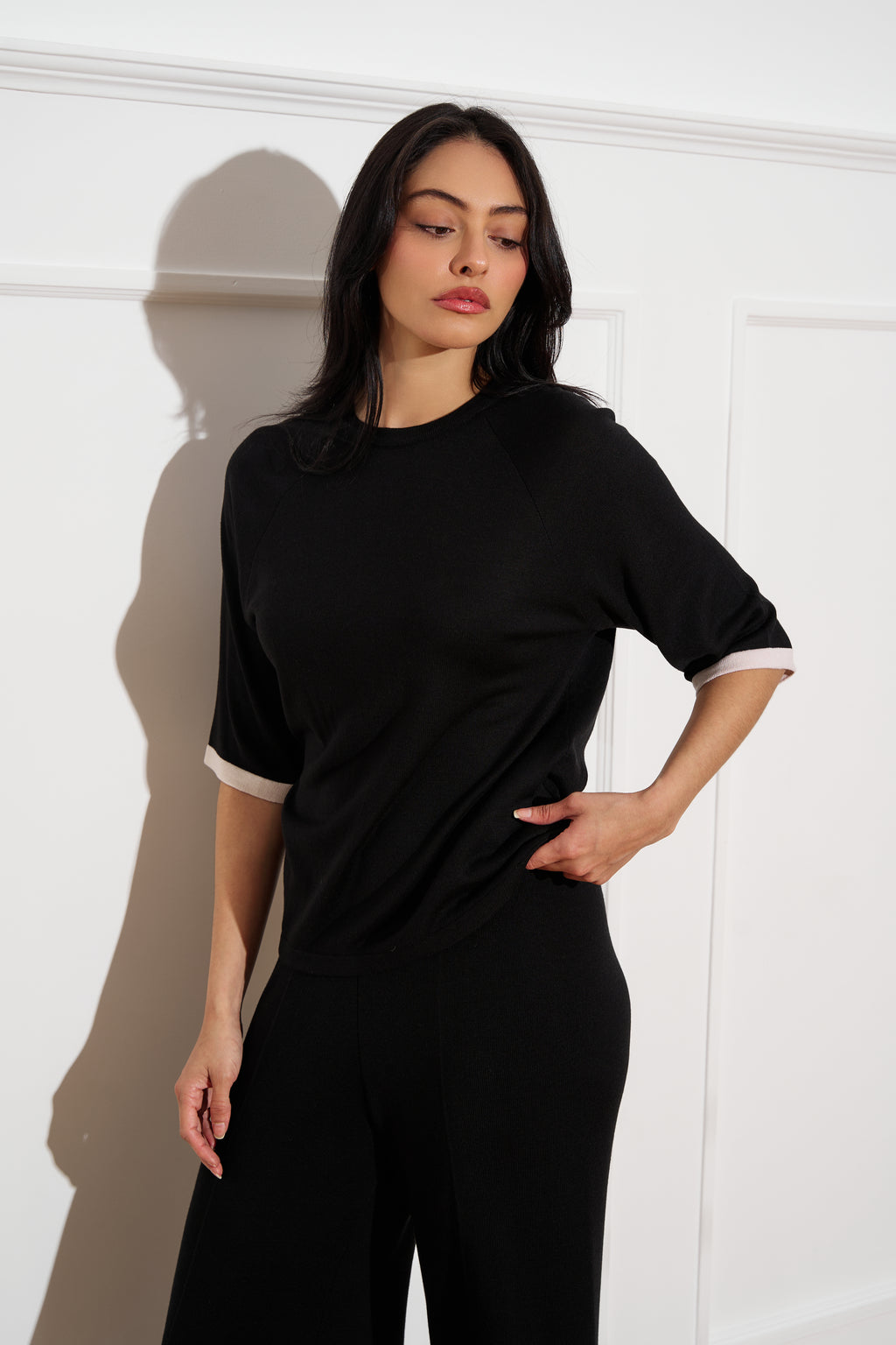 Black lightweight top with a stripe 