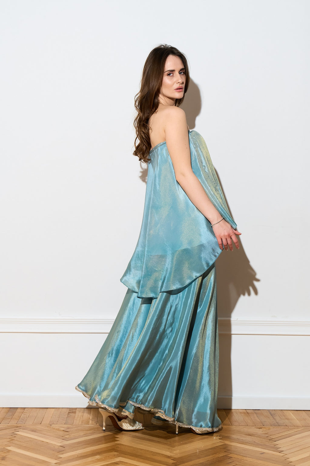 Iridescent Sky Blue organza Cloud  dress from the side