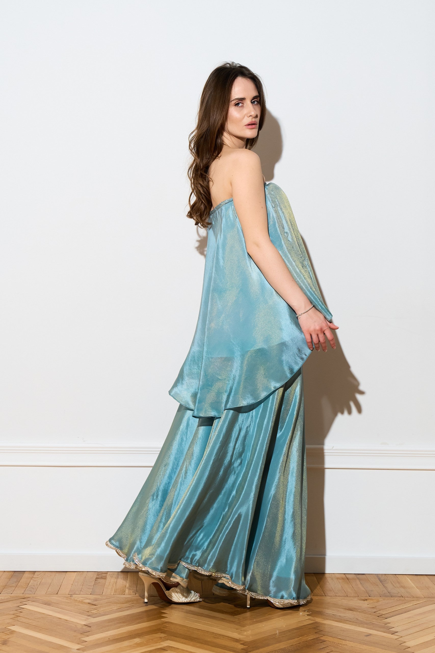 Iridescent Sky Blue organza Cloud  dress from the side