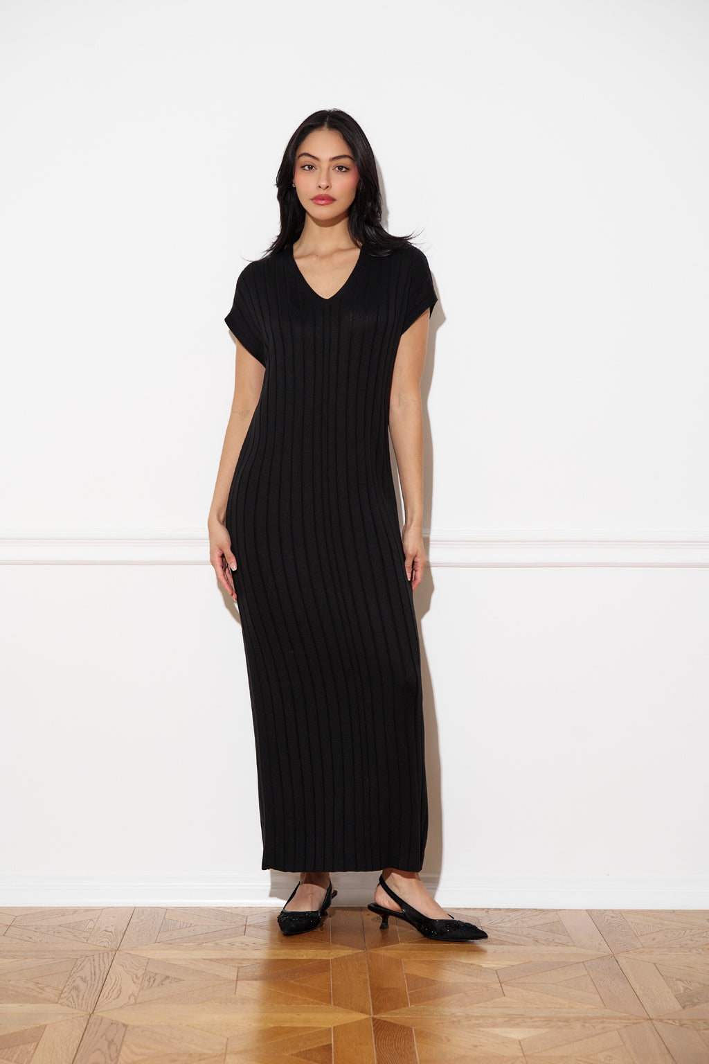 Black knit ribbed dress