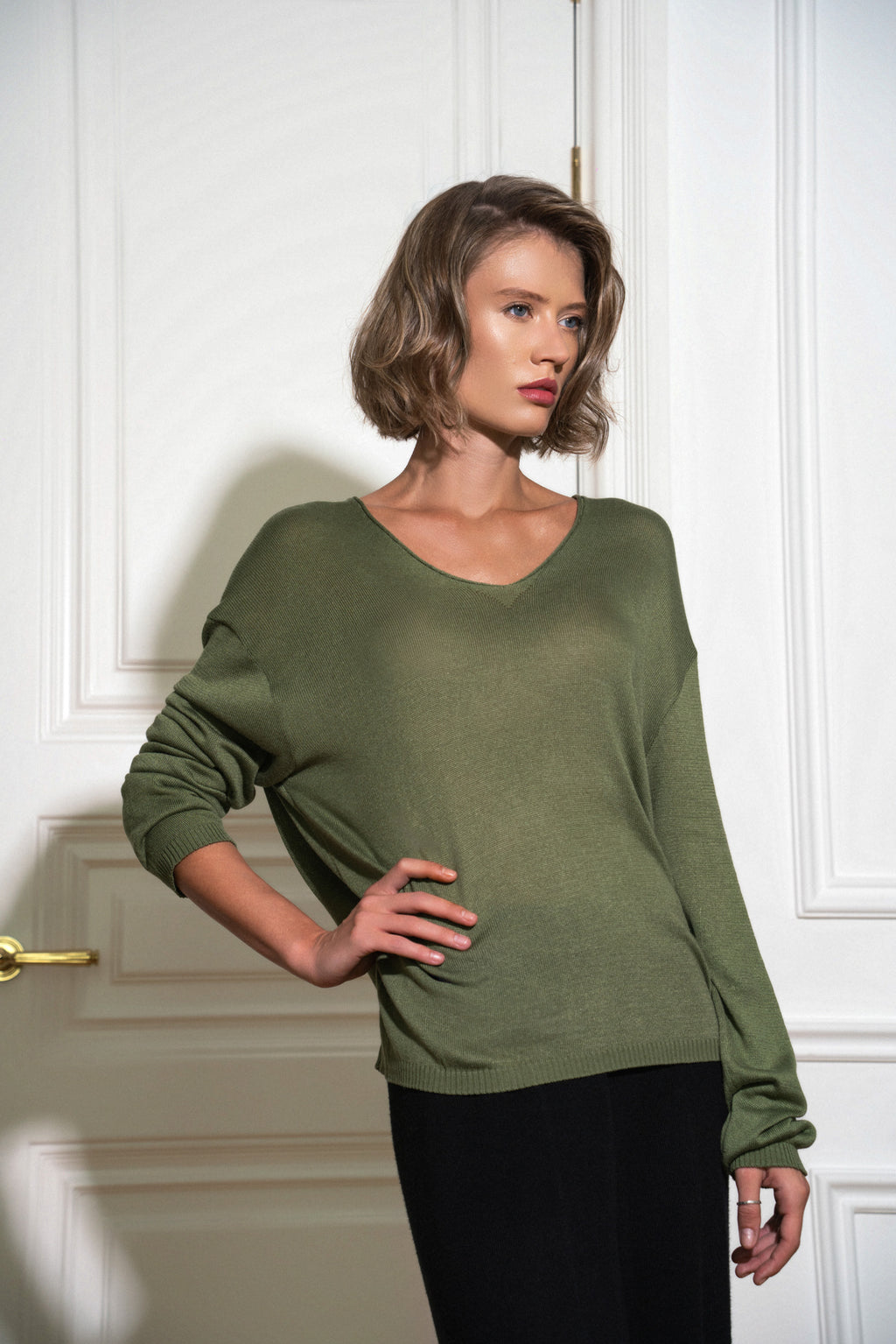 Lightweight long sleeve top in Olive