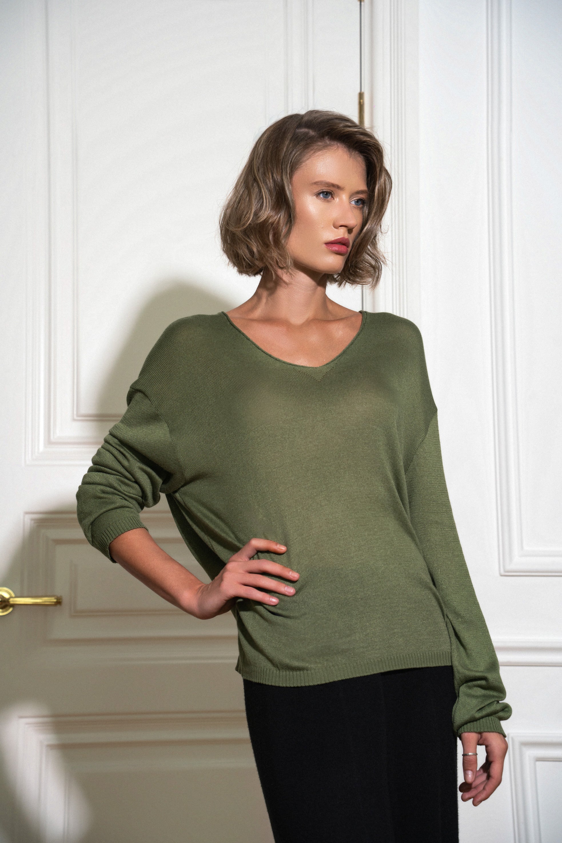 Lightweight long sleeve top in Olive